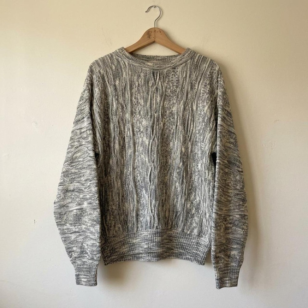 Roundtree‎ & Yorke Sweater Mens Large Grey Textured Cable Knit Vintage 90s Style